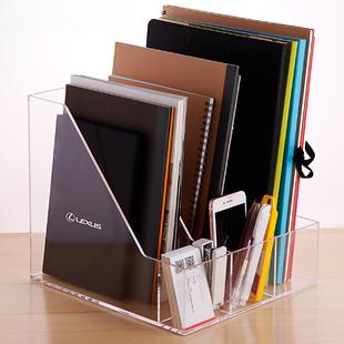 立桌文件纳架收纳盒面透明YJ 文件栏多格带笔筒 A4F06亚克力A4收式