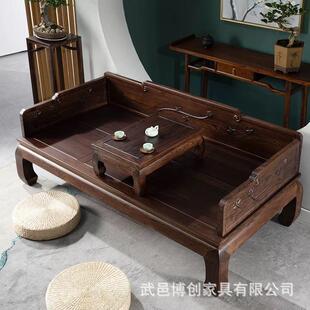 老榆木罗汉床实木简约沙发床新中式禅意雕花卧榻罗汉榻古风贵妃榻