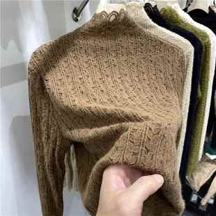 女内搭1219e 女秋冬打底衫 欧货2025年新款 高领加绒加厚磨毛蕾丝衫