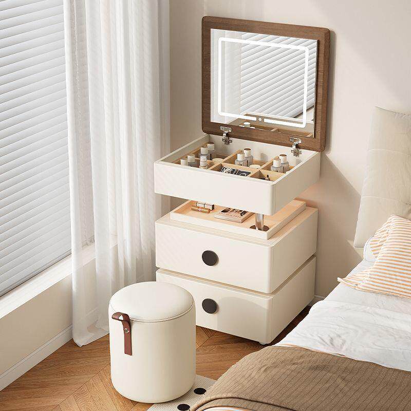 奶油风可移动化妆台桌升降梳妆台小户型旋转床头柜书桌创意化妆台