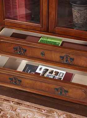 美式实ZG-67897组合书柜家用两门储物书柜欧式复古房家具客玻厅璃