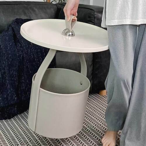 沙发边几移动小圆茶几卧室马鞍皮床头柜子阳台设计师手拎收纳角几
