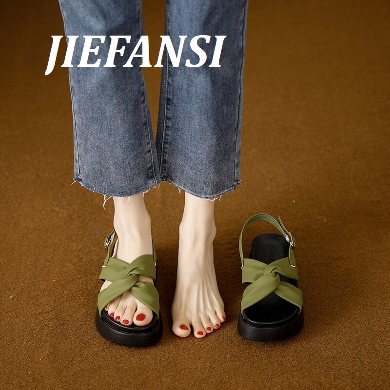 JIEFANSI明星同款厚底凉鞋女2025年夏季新款网红爆款增高小码单鞋