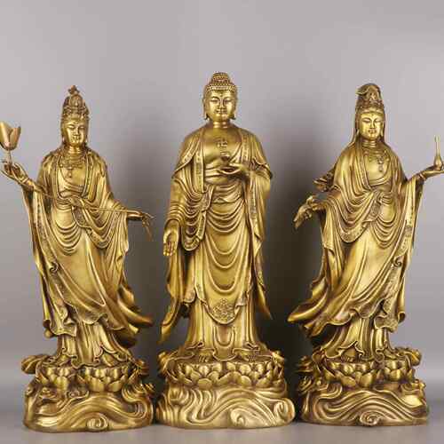 杨铜记家居办公室三圣摆件铜西方三圣华严三圣