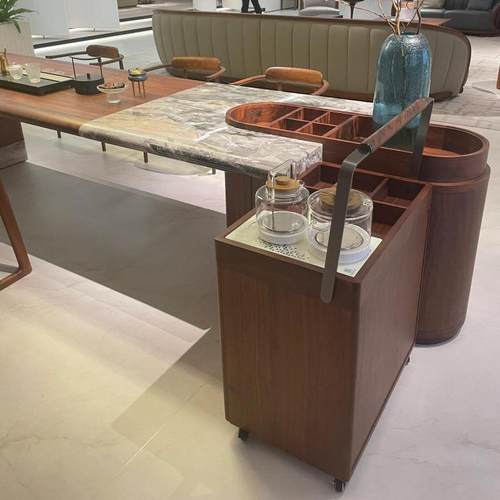 茶0桌225新款高端餐桌JRX茶木桌一体家用实木黑胡桃茶大理石台奢