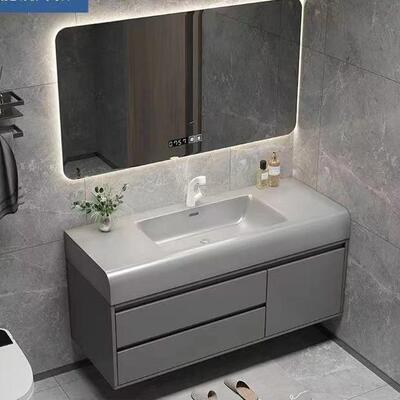 轻奢可丽耐智能肤感一体盆现代简约浴室柜组合卫生间盆浴柜洗漱台