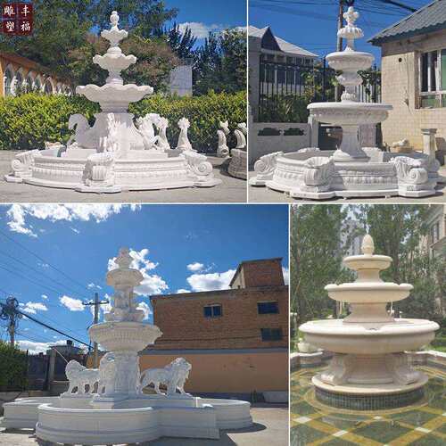 石雕动物汉白玉狮子马喷泉厂家花岗岩户外喷泉庭院水景跌水钵摆件