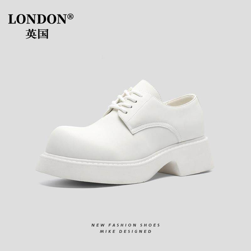 英国&奢品~大头皮鞋男增高德比鞋2025新款厚底百搭白色休闲皮鞋
