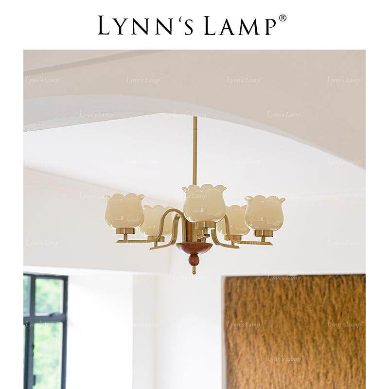 Lynn's立意 中古风奶油客厅吊灯实木卧室书房法式mcm餐厅复古灯具
