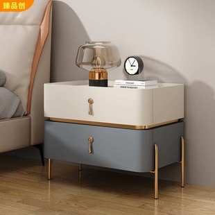 奶油风整装床头柜简约现代创意轻奢高级感实木超纤皮革卧室储物柜
