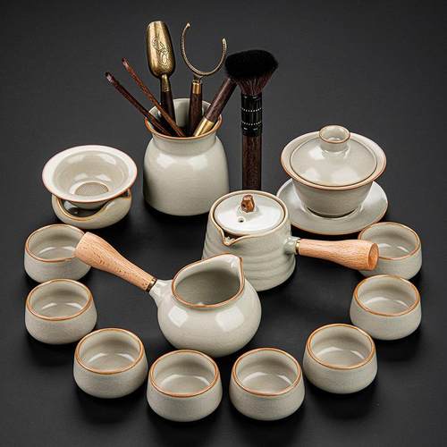 高档汝窑茶具套2025新家用高端无障碍豪华边把手装壶茶杯办茶公茶