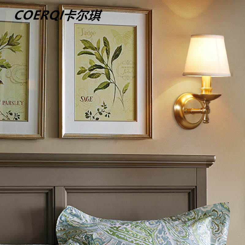 美式乡村全铜壁灯欧式复古卧室床头灯饰镜前灯纯铜单头过道楼梯灯