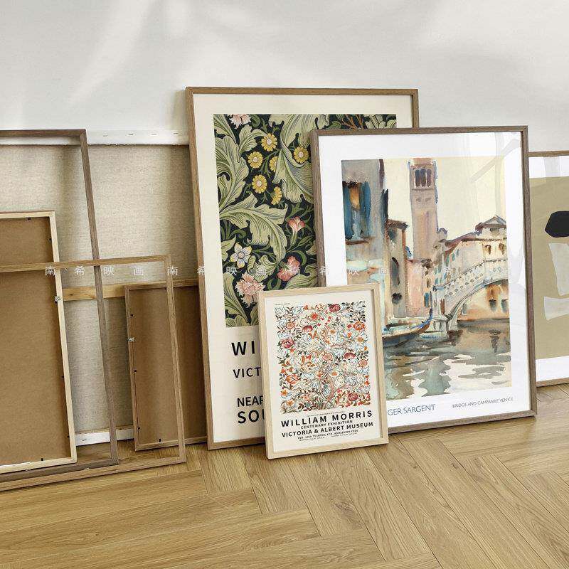 斯堪的纳维亚简单的无漆实木框架相框法国覆古原木儿童房家庭海报
