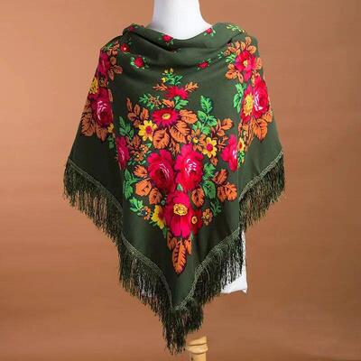 115*115cm Russian Square Scarf Ethnic Style Floral Print Fri