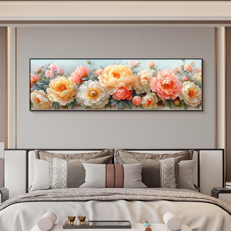 新中式花开富贵卧室床头挂画客厅沙发背景墙装饰画大气牡丹花壁画