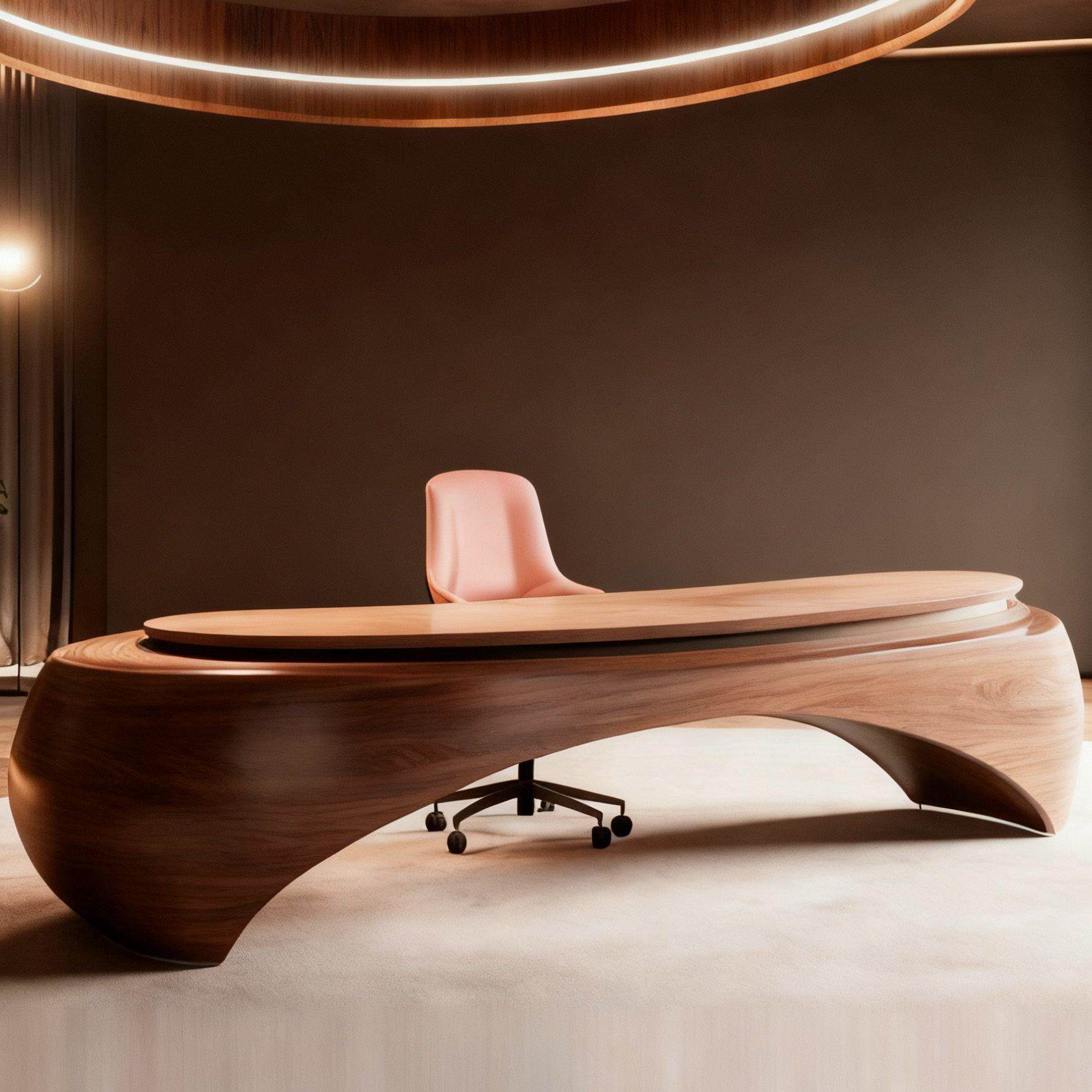 北美胡桃木办公桌弧形轻奢高级感时尚老板桌定制全实木创意大班台