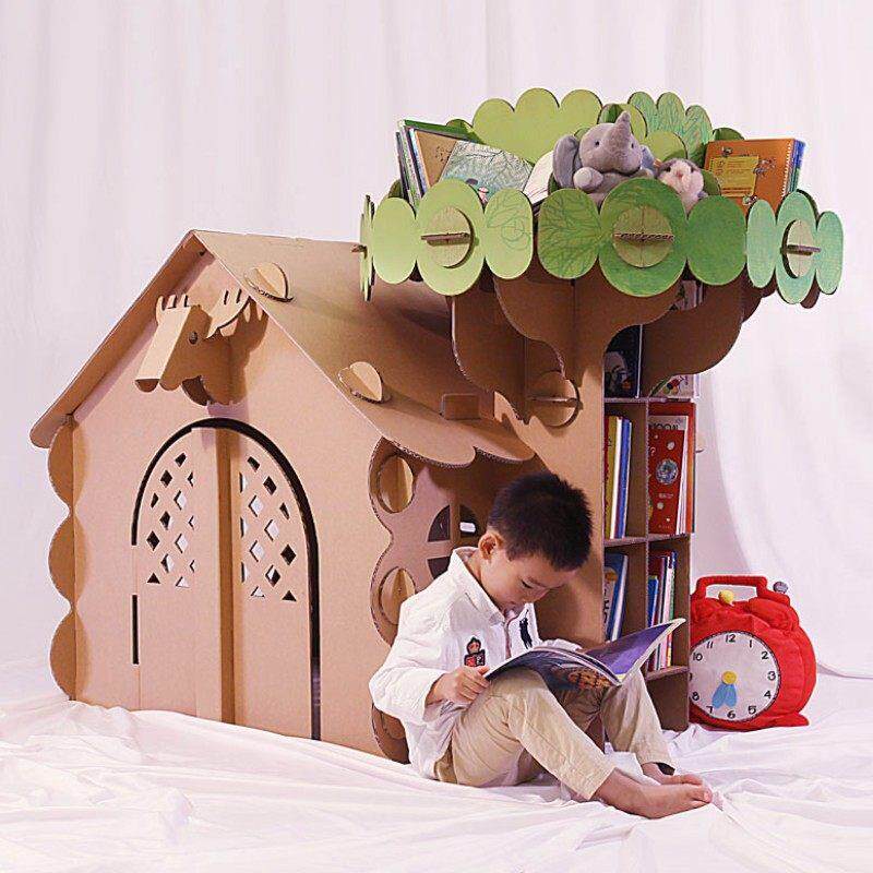 儿童树屋城堡纸板小房子纸箱玩具屋纸壳游戏屋幼儿园室内帐篷小屋