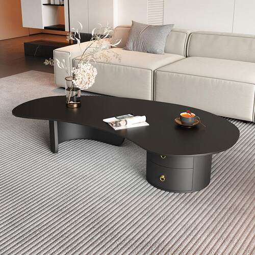 意式岩板茶几异形抽屉轻奢简约现代客厅家用创意不规则小户型茶桌 - 封面