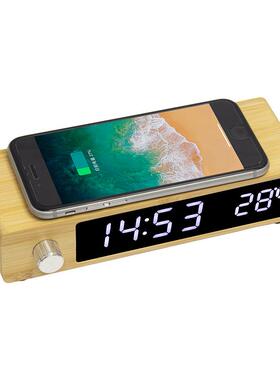 新款竹木旋EC-W114钮无线闹钟创现充货LED字显示屏闹钟数意声控电