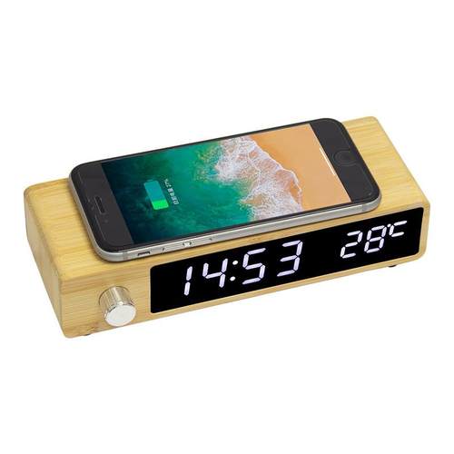 新竹木旋钮无线充闹钟现货LD数字示屏E闹显钟CXW创意声控款电子钟