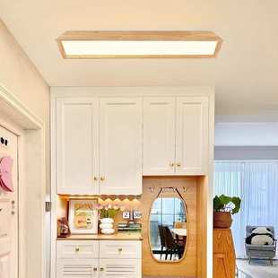 餐厅长条过道LED吸顶灯日式 实木卧室走廊阳台玄关衣帽间原木灯具