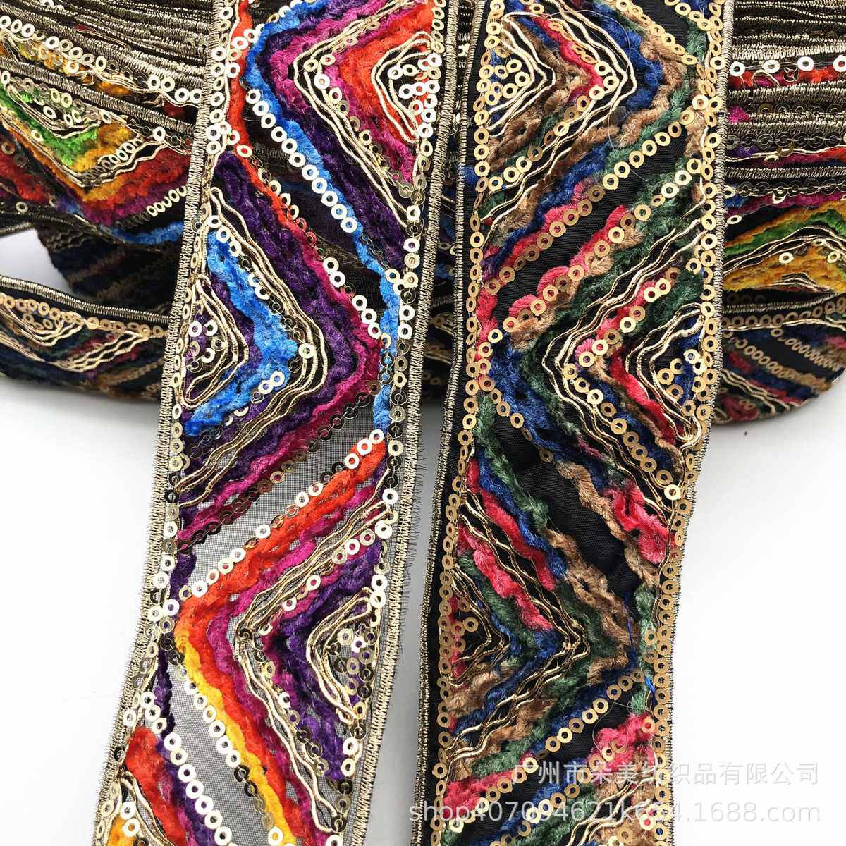 绒绳 织带染花边帽子风 箱包外贸绣花线股民族刺绣段条码配饰