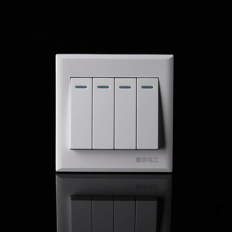 现货四开单控开关86型暗装墙壁4位四位4开四联荧光 装饰开关面板
