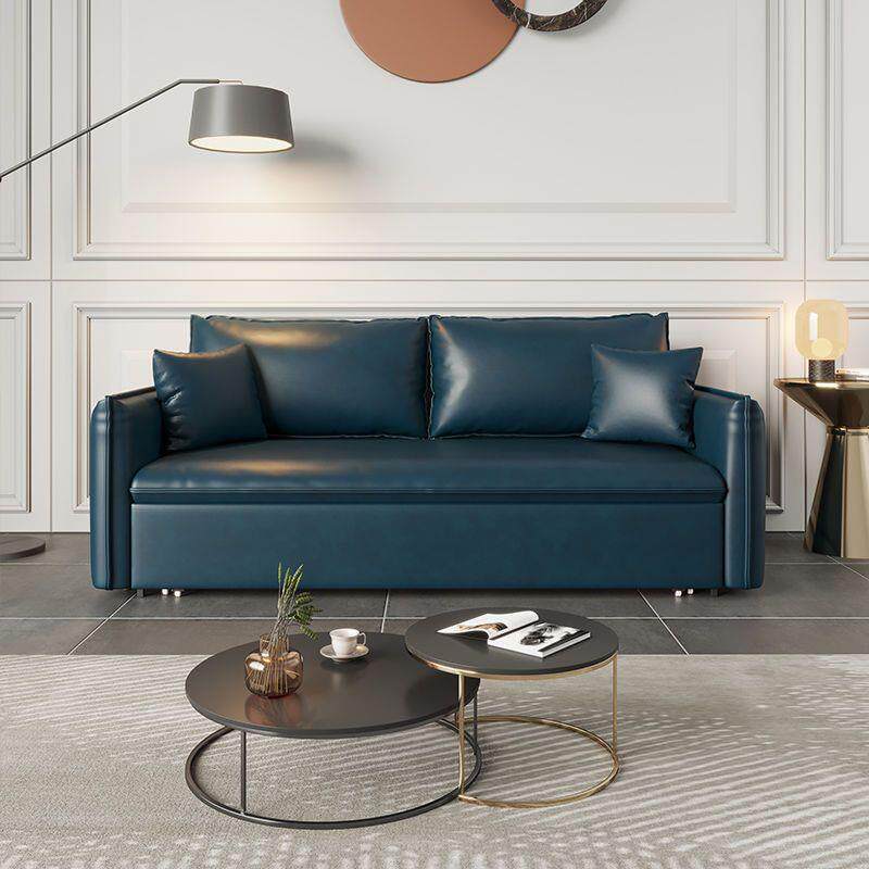 油蜡皮沙发床皮质折叠两用网红多功能客厅双人小户型北欧轻奢抽拉