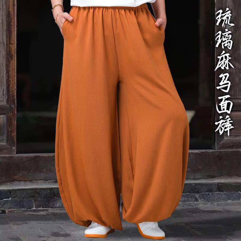 小和山太极裤女2026新款亚麻宽松武术八段锦练功裤灯笼马面男年轻