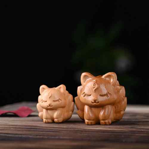 崖柏木雕送福九尾狐男女随身把玩梅花狐狸挂件手把件手工礼品车挂