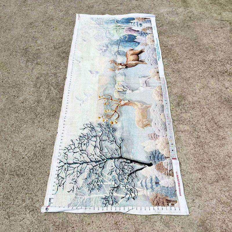 绣好的纯手工十字绣成品生财有鹿银杏发财麋鹿客厅挂画不带框