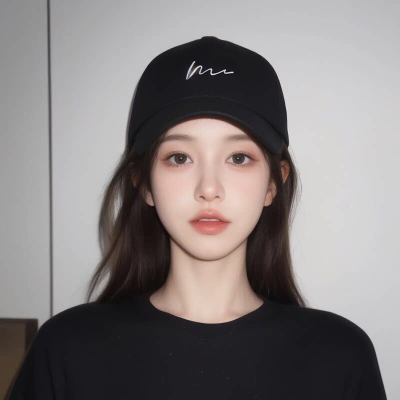 黑色棒球帽女2025新款刺绣大头围显脸小鸭舌帽男美式宽簷软顶帽子