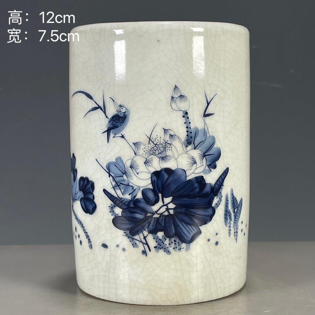古玩瓷器古董捡漏旧货大清光绪年制青花花鸟图纹文房笔筒
