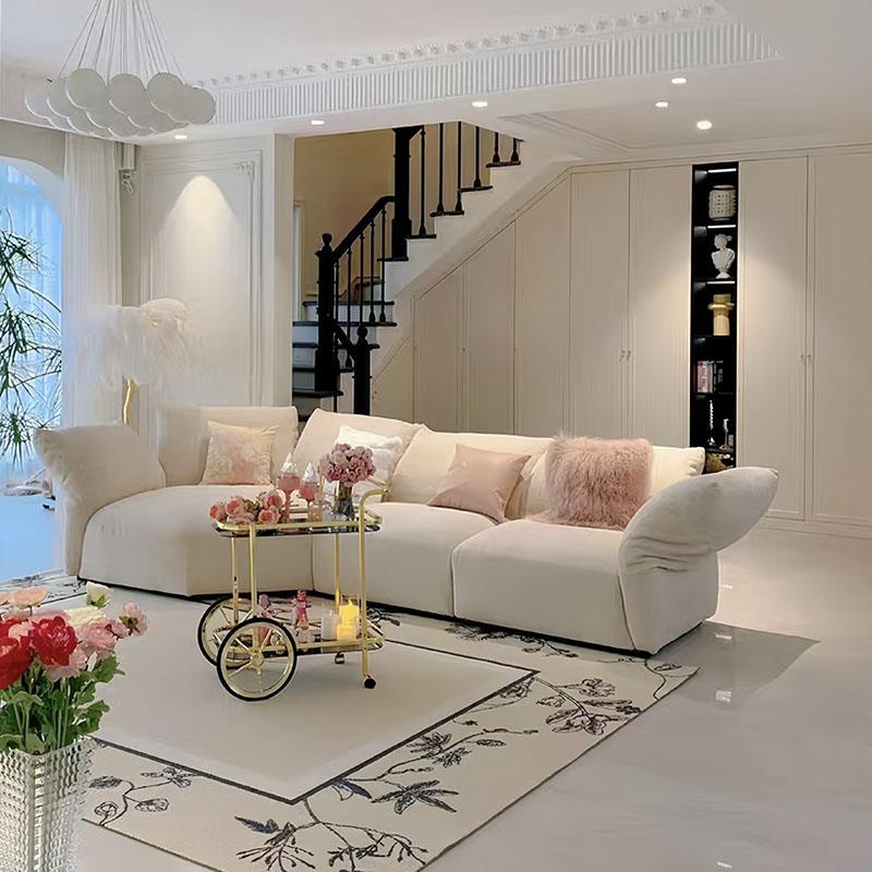 法式奶油风极简花瓣沙发小户型客厅2025新款异形现代布艺转角组合