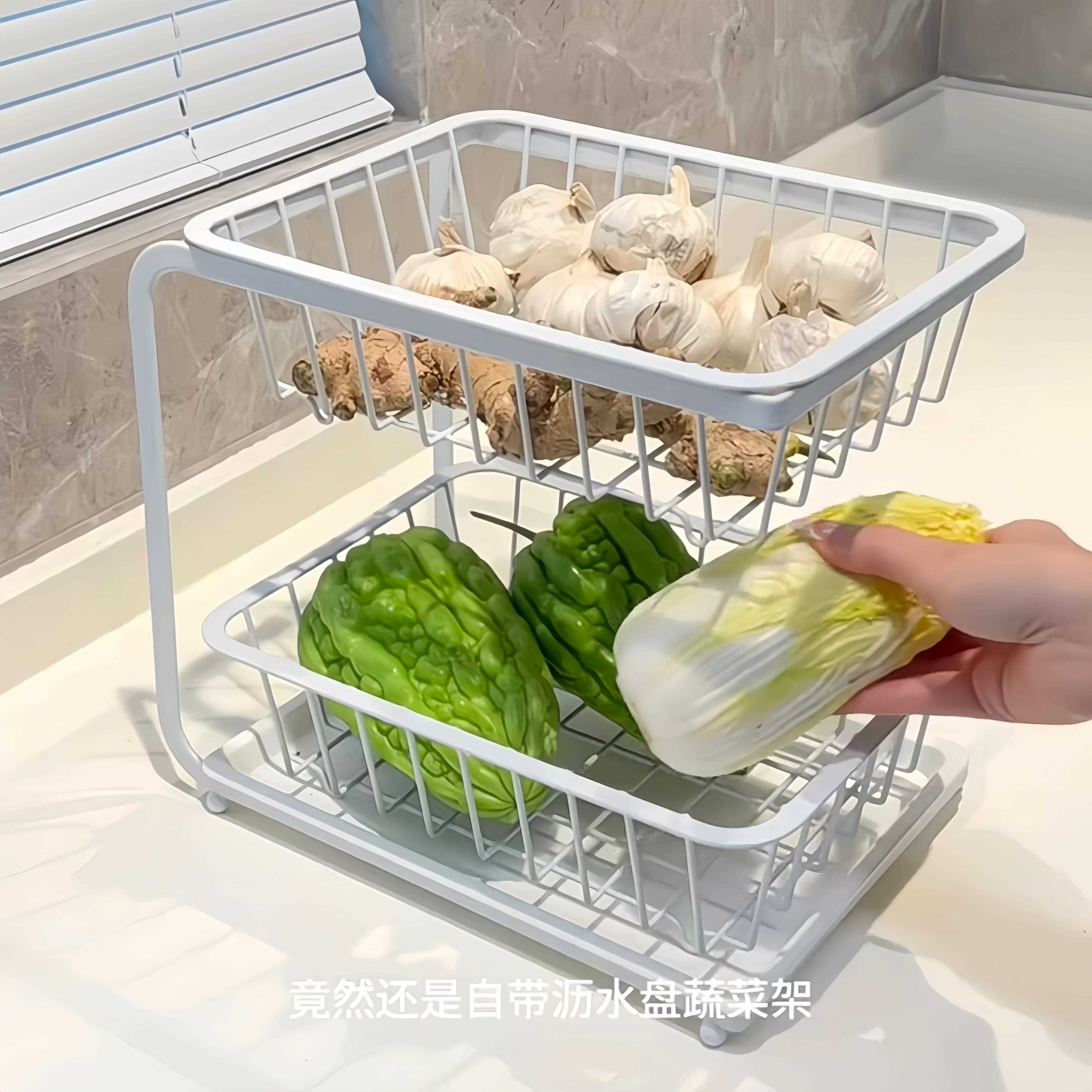 厨房蔬菜置物架台面葱姜蒜收纳筐双层果蔬沥水篮多功能调料置物架