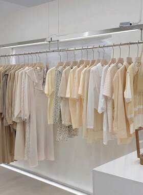 服装店吊架不锈钢上墙挂衣架陈列货架橱窗悬挂吊杆女装展示架带灯