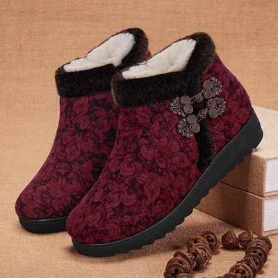 高档老北京布鞋女冬加绒保底暖防滑羊毛奶奶棉大棉棉老靴太太软老