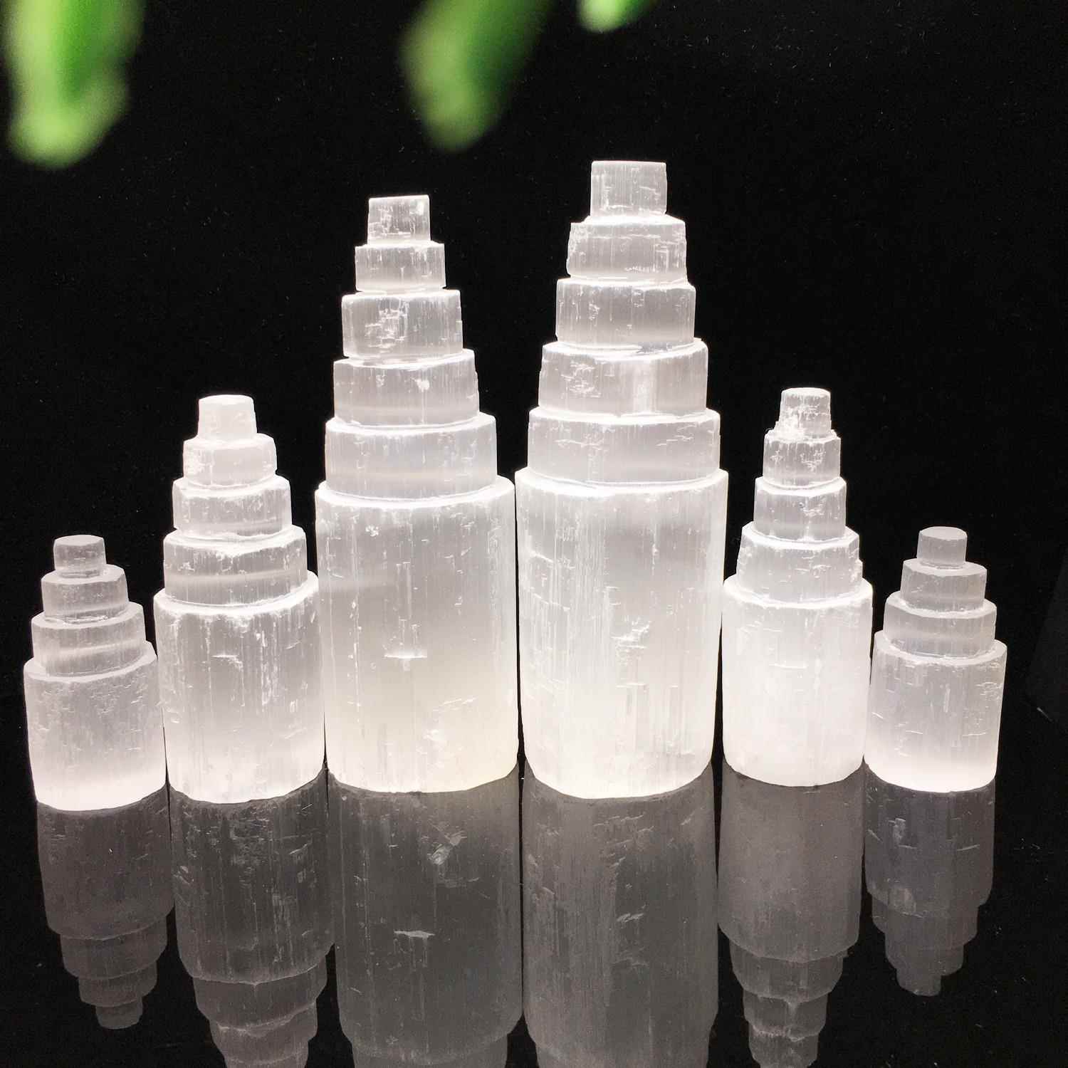 天然原石水晶石膏塔亚硒酸盐透石膏柱白色石膏塔矿物石英塔摆件