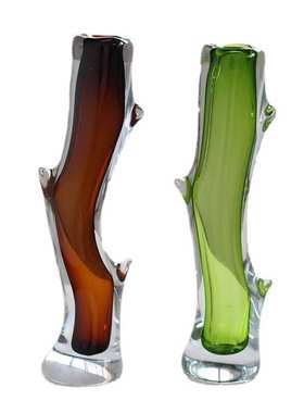 现代简约厚底创意小口直筒树杈琉璃花瓶透明客厅家用干花软装摆设