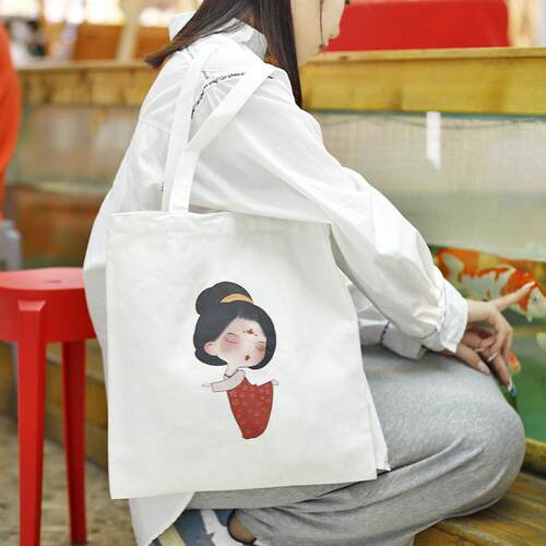 新款直销现货直供国风图案帆布袋唐朝侍女帆布包简约厚实收纳手提