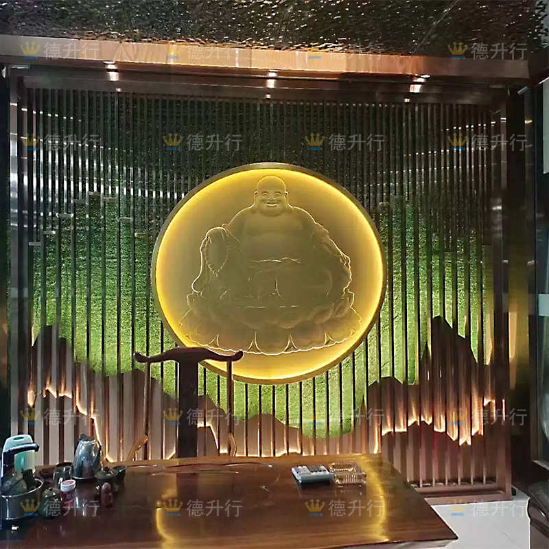 酒店户外庭院金属山水带灯背景墙 办公室不锈钢山峦屏风隔断装饰