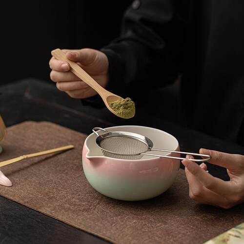亮光粉绿渐变抹茶八件套宋代陶瓷打抹茶整套用具茶具套装茶碗茶刷