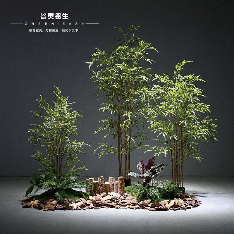 中式仿真竹子景观造景室内植物景观玄关办公室盆栽摆件布置装饰