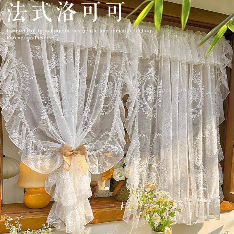 法式洛可可复古蕾丝窗帘刺绣卧室飘窗半帘韩式门帘帘头款民宿装饰