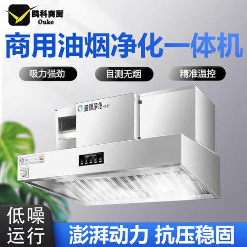 油烟净化一体机商用饭店餐饮大吸力抽油烟机不锈钢烟罩无烟净化器