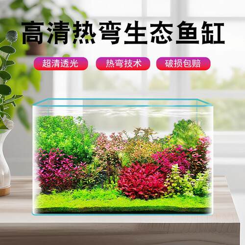 高清热弯桌面鱼缸家用小型客厅办公室乌龟造景观赏生态玻璃水族箱