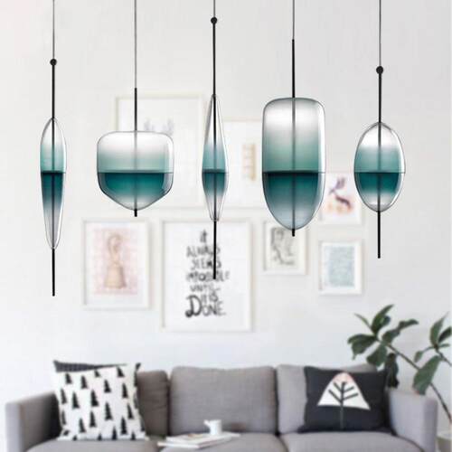 现代简约湖蓝渐变玻璃吊灯个性创意设计师样板间餐厅吧台装饰吊灯