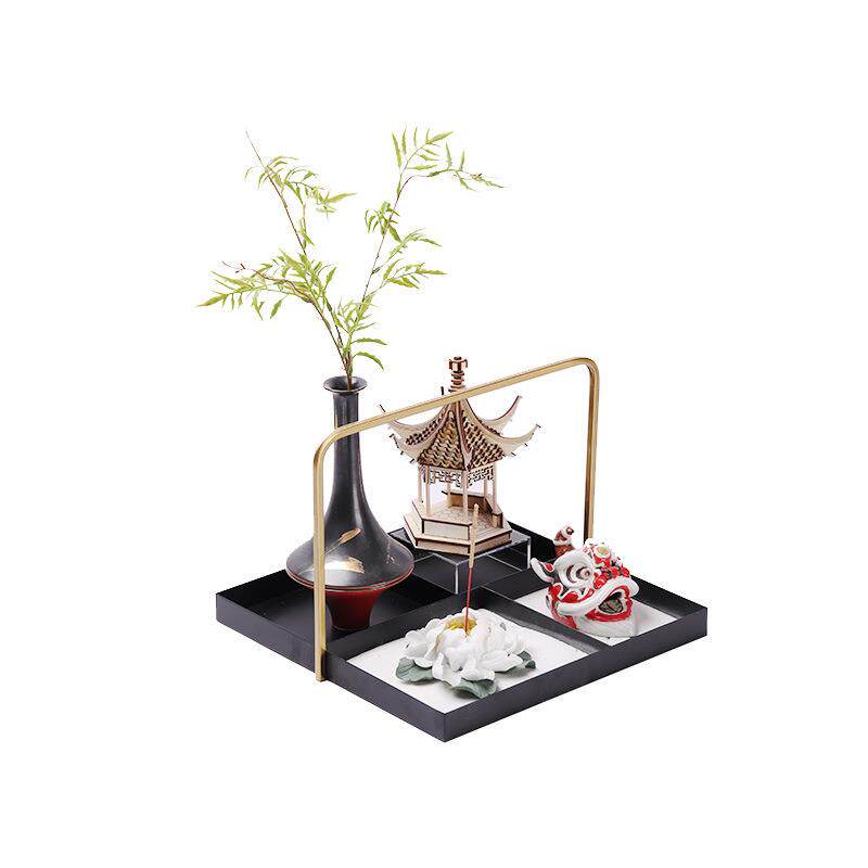 现代新中式禅意红黑色陶瓷花瓶插花组合摆件书柜博古架样板房摆件