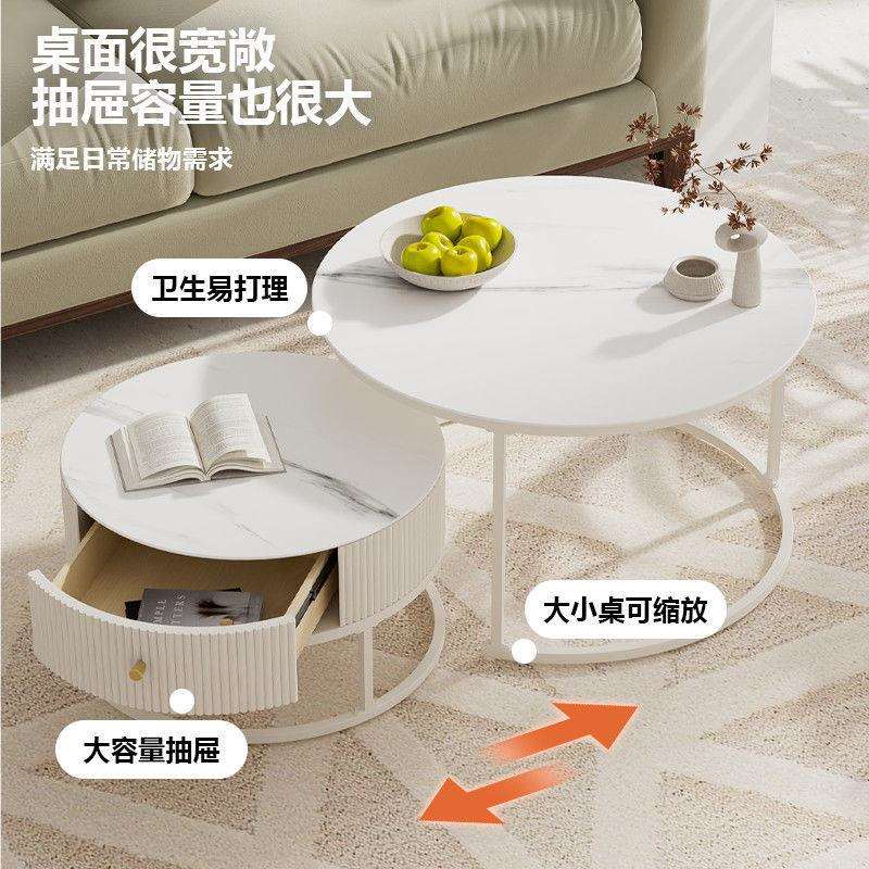 奶油风新款茶几客厅伸缩家用轻奢简约玻璃小户型网红圆桌出租屋