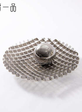 现代简约轻奢不锈钢圆形网格托盘客厅样板间餐桌茶几装饰收纳摆件